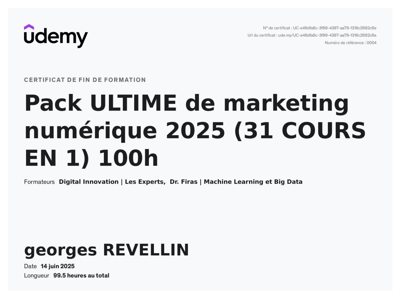 Certificat marketing digital Udemy